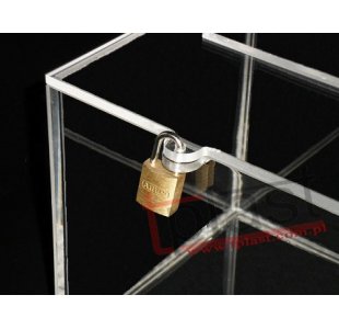 Urna, skarbonka 10x10x10 cm zamknięcie na kłódkę plexi bezbarwna gr.4 mm (URN004)