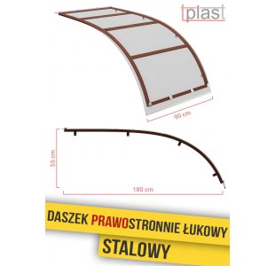 Daszek prawostronnie łukowy , STALOWY 180x90cm