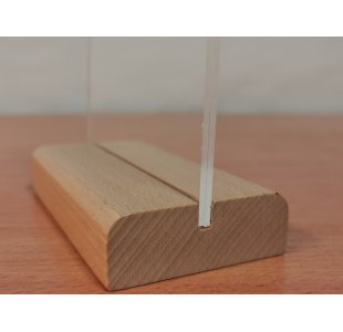 Stojak informacyjny typ MENU 1/3 A4 DL z podstawką DREWNO BUK długoterminowy PION plexi (RSMB01)