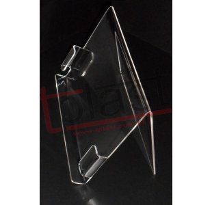 Stojak pod TABLET z plexi gr. 2 mm bezbarwna 19,5x13,5 cm PION z bocznym zabezpeczeniem (RSP015)