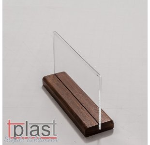 Stojak informacyjny typ MENU 1/3 A4 DL z podstawką DREWNO plexi POZIOM  (RSM017)