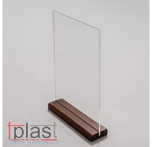 Stojak informacyjny typ MENU A6 z podstawką DREWNO plexi PION  (RSM054)