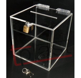 Urna, skarbonka 50x50x50 cm zamknięcie na kłódkę plexi bezbarwna gr.4 mm (URN025)
